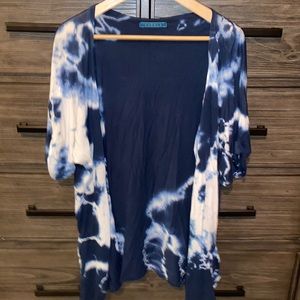 Blue tie dyed Velvet button down shirt (light material)